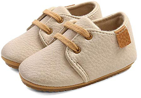 LACOFIA Zapatos Oxford con Cordones para Bebé Niños Zapatillas Primeros Pasos Antideslizantes para Bebés Beige 3-6 Meses