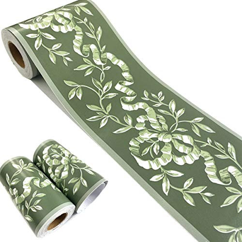 generies brand MESOAR Bordure de papier peint autocollant en rotin Motif floral Vert 10 cm x 10 m