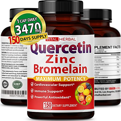 Premium High Purity Quercetin 98% with Bromelain Capsules for Maximum Potency with Green Tea Ashwagandha - Supports Overall Health Strength Energy - 90 Days Supply
