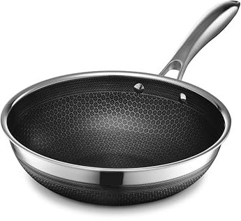 HexClad Hybrid Non-Stick Wok, 10-Zoll, Stay-Cool-Griff, Geschirrspüler sicher, Induktionsbereit, kompatibel mit allen Kochfeldplätzen