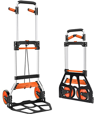 Teprovo Dolly Cart, 309 lb Aluminum Folding Hand Truck with Swivel Handle, Heavy Duty Utility Dolly Foldable Trolley with Elastic Cord, 7 Inch Wheels for Moving, Warehousing, Shopping and More