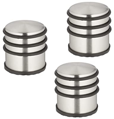 Relaxdays Fermaporta in Acciaio Inox, Set da 3, H x D: 7,5 x 7 cm, Blocca Porte Pesante e Antiscivolo, Argento Nero