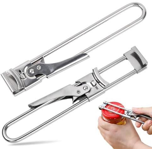 Anseom Apribottiglie Regolabile, 2 Pezzi Apribarattoli Apriscatole Manuale in Acciaio Inossidabile Cavatappi Universale Multifunzione Apriscatole per Cucina, Anziani, Donne, Artrite