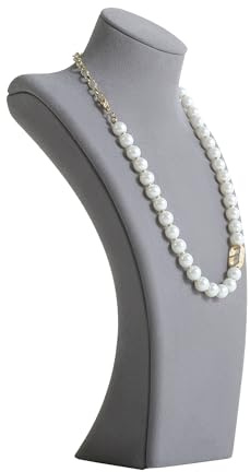 GemeShou Grey necklace storage organizer for sale, Velvet necklace holder stand, jewelry bust display stands, Jewelry Mannequin for Countertop, Showcase【Grey-Medium height 10.43 inch】