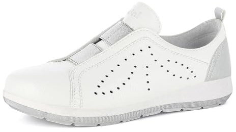 PantoScarpe Sneakers Donna Slip On con Decori e Elastici Frontali, Plantare in Vera Pelle, Bianco-Argento, 37