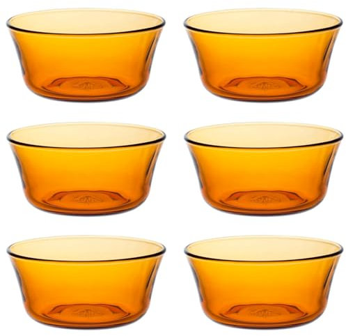 Acan Tradineur - Pack de 6 Boles, Cuencos de Vidrio, Modelo LYS, tazón Resistente a los Golpes y choques térmicos, Apto para lavavajillas (Ámbar - 10,5 x 5 cm)
