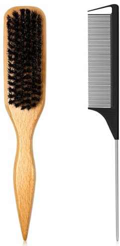 Sularpek 2 Pcs Cepillos de Cerdas de Jabalí, Cepillo Para el Cabello de Jabalí, Cola de Caballo Elegante, Peines de Cola, Pintail de Acero Inoxidable, Fibra Carbono, para Mujer y Hombre