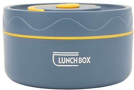 Electric Lunch Box,Thermo Food Jar Thermal Cooking Pot 420ml 304 Stainless Steel Double Layer Portable Round Shape Thermal Lunch Container for Car Truck Office (Insulated Style, Deep Sea Blue)