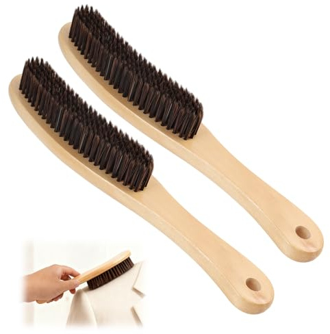 Set De 2 Cepillos para Ropa Atrapa Pelos, 26,8 x 3,7 Cm, Mango De Madera, Ideales para Limpiar Textiles Delicados, Abrigos, Trajes y Muebles, Cepillo Ropa, Aplicación Rápida y Eficaz