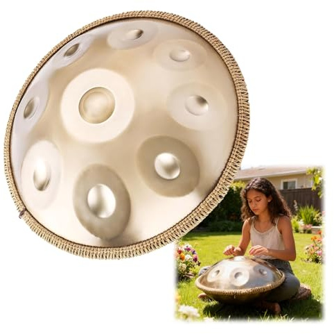 Handpan I Stål, D-moll, Kurd 440Hz, 432Hz, 9/10/12 Toner, 22 Tum, Handpan-trumma, Harmoniskt Slagverk för Ljudhealing, Personlig Meditation, Yoga(Guld,432 Hz/10 Obs)