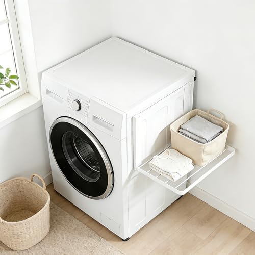 Estantería magnética para lavadoras, accesorio para lavadora, tendedero extensible, 40,5 x 25 cm, organizador para toallas, perchas, ropa sucia (blanco)