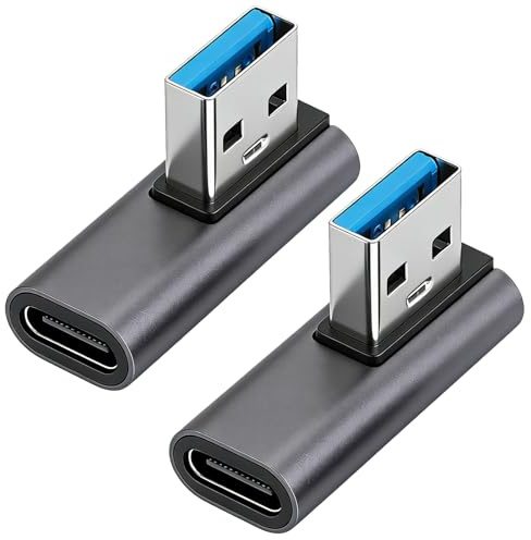 HENGBIRD USB C-vinkeladapter 90° 2 stycken – USB A till USB C-adapter med 10 Gbps dataöverföring och 100 W PD snabbladdning, aluminiumvinkelkontakt för bärbar dator, smartphone och surfplatta