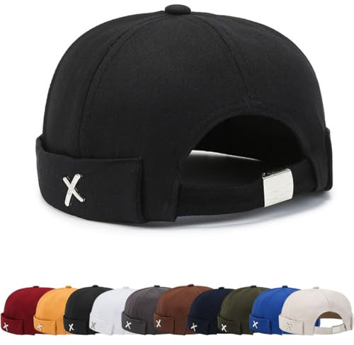 Coton Docker Cap Bonnet sans Visière Casquette Skullcap Travailleur Chapeau Fashion Réglable Casquette de Marinrier Roulé Cuff Retro Beanie Hat