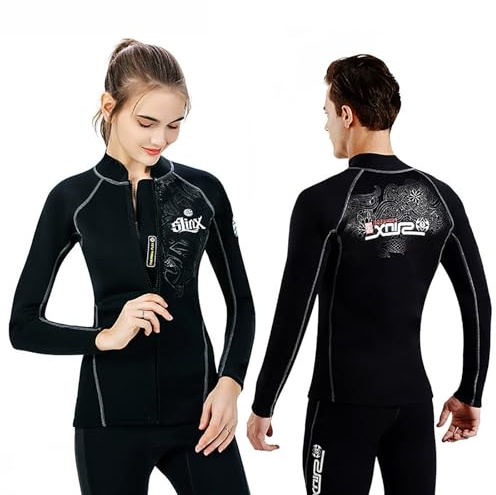 XL,Chaqueta de Traje de Neopreno 2 mm para Hombre y Mujer, Chaqueta de Buceo Térmica con Cremallera Frontal, Protección UV, Chaqueta Elástica para Surf, Snorkel, Natación, Buceo