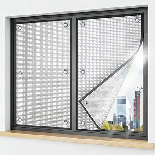 Pellicola Isolante per Vetri Finestre, Pannello Termoriflettente in Alluminio con Ventose, Pellicola Oscurante Termica Anti UV e Freddo per Casa e Ufficio, 7mm(40x140cm)