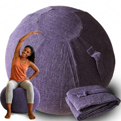 WTZHHK Ballon de Siège avec Housse Ballon Yoga Bureau Ergonomique Swiss Ball Fitness Pilates Grossesse Assise Active Tissu Lavable Pompe Poignée