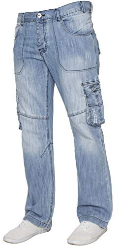 Enzo Jean Cargo Combat pour Homme Pantalon Décontracté Travail Denim Pantalon Toutes Tailles de Tour de Taille, bleu clair, 30W / 32L
