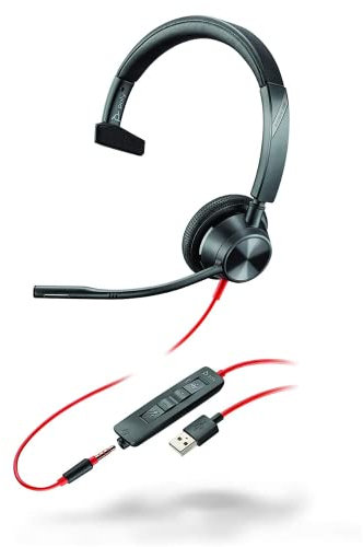 Plantronics – Blackwire 3315 USB-A (Poly) – Wired, Single-Ear (Mono) Headset with Boom Mic – Connect to PC/Mac via USB-A or Mobile/Tablet via 3.5 mm Connector –Works w/ Teams (Certified), Zoom & more