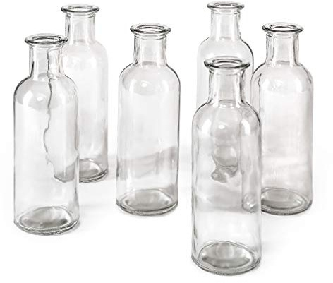Serene Spaces Living Clear Glass Bud Vases – Vintage Apothecary Jars, Decorative Bottles for Weddings, Antique-Style Centerpieces, and Flower Arrangements - Set of 6 (6.5 Tall & 2 Diameter)