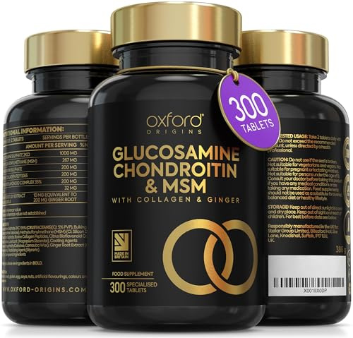 Award Winning Glucosamine and Chondroitin High Strength Tablets with MSM | Made in The UK | Glucosamine Sulphate with Chondriotin, MSM Powder, Collagen, Citrus Bioflavonoid & Ginger Root | 300 Tablets