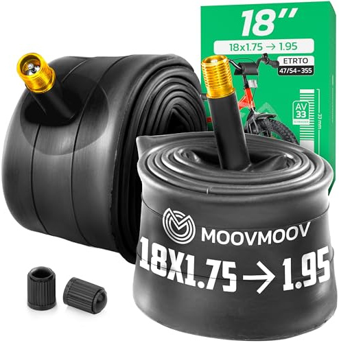 MOOVMOOV Cykelslang 18 Tum - Passar Däck 18x1.75, 18x1.85, 18x1.90 och 18x1.95 (ETRTO 47-355 till 54-355) - Schrader-ventil - 2-pack - Cyklar och mer