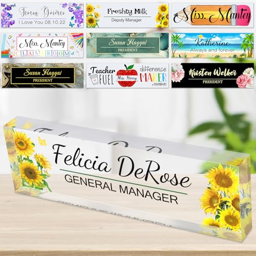Acrylic Name Plate for Desk Personalised Sunflower Custom Nameplates Bulk for Office Teacher Classroom Men Women Nurse Gifts