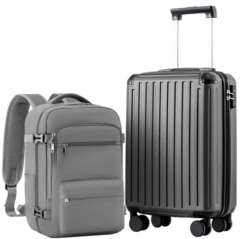 COOLIFE Handgepäck Koffer 55X35X20cm und Kabinen Rucksack 20L(40X25X20cm) Set für Ryanair Flugzeug Handgepäck Kabinengepäck Hartschlagenkoffer Reiserucksack Klein mit TSA-Schloss