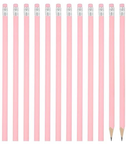 PATIKIL Round Pencils, 12 Pack Triangle HB Graphite Pencil Woodcase Wooden Pencils with Eraser for Classroom Office Writing Drawing Supplies, Pink