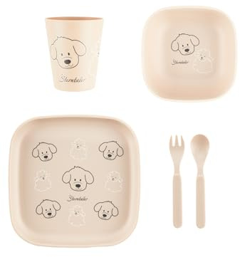 Sterntaler Set di stoviglie per bambini e bambini in forma quadrata, ideale per nutrire e mangiare autonomamente, stoviglie robuste per bambini e bambini in materiale alimentare, color sabbia