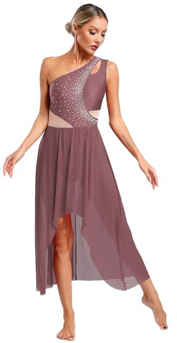 Manyakai Robe de Danse Contemporaine Femme Strass Justaucorps Danse Classique Lyrique Latine Dancewear Spectacle S-XXL Rose poussiéreux S
