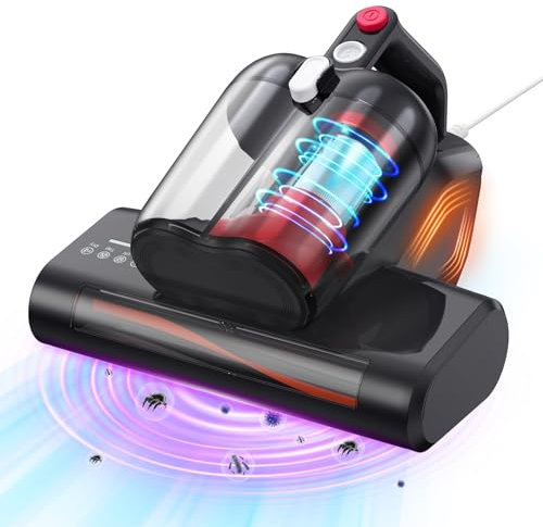 YUFAC Bed Vacuum Cleaner with UV Light, 16Kpa Mattress Vacuum Cleaner, Handheld Dust Mite Vacuum with HEPA Filter, Ultrasound, Heating, Corded Handheld Vacuum for Bed, Sofa, Pet Hair, Black&Red