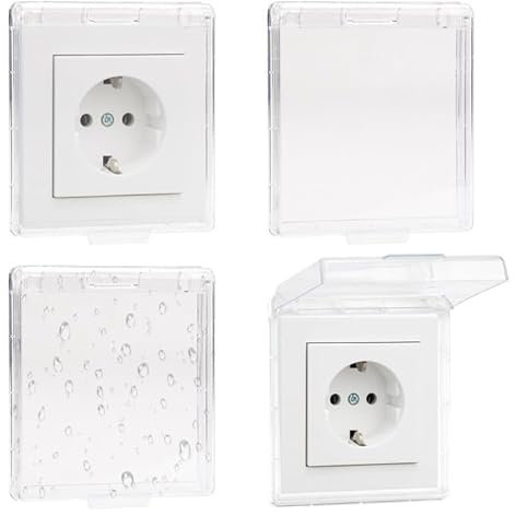 4 Stück Schalter Abdeckung Steckdosenabdeckung, Typ 86 Steckdose Abdeckung, Flip Steckdose Abdeckung Dünne Selbstklebende Steckdosenabdeckungen Regenschutz für Bad, Haus, Outdoor, (Transparent)