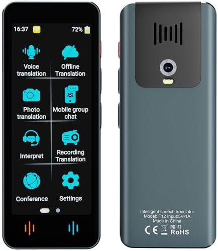 Sprachübersetzungsgerät, intelligenter AI-Übersetzer für 142 Sprachen, Offline-Übersetzung und sofortige bidirektionale Übersetzung, Reise-Geschäftsgeschenke lernen (gungrau)