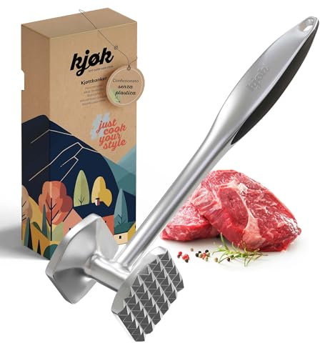 kjøk Premium Batticarne in lega di zinco, cromata opaca - Martello per carne o inteneritore per schnitzel, lavabile in lavastoviglie - Batti Carne da Cucina in confezione regalo
