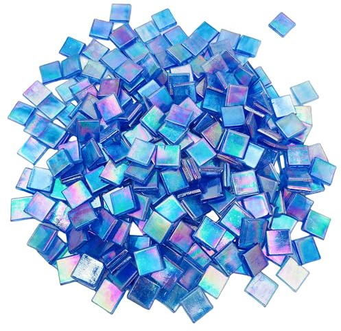 500 g di piastrelle per mosaico Ice Jade, 1,5 cm, quadrate, in vetro, per lavori artistici, 250 piastrelle in vetro facili da tagliare, puzzle, materiale tagliato a mano (blu scuro iridescente)