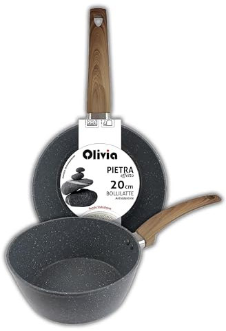 IPEA Pentolino per Induzione Antiaderente - 20 CM -Elegante Pentolino Effetto Pietra - Casseruola per il Latte Piccola per Cucinare e Bollire Minestre, Verdure, Noodles - Bollilatte