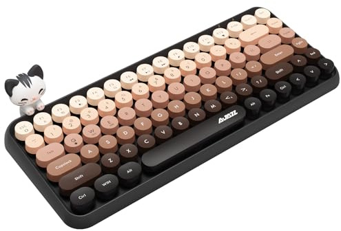 FELiCON 308i Wireless Bluetooth Keyboard, Retro Typewriter Cute Keyboard, Lightweight Compact 84 Keycaps, Matte Texture Round Keycaps, QWERTY Compatible with iPad PC Laptop Phone - Brown