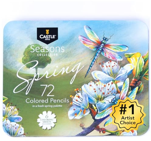 Castle Art Supplies 72 Spring Colored Pencils Set | Wax-Based Pencils with Soft, Smooth Cores | Spring-Inspired Palette for Adult Artists | Organized in Display Tin | Seasons Collection