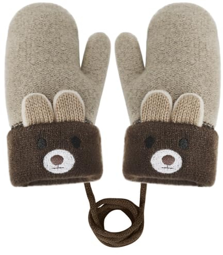 Baby Fäustlinge Handschuhe Winter 0-3 Jahre, Warme Strickhandschuhe mit Fleece-Futter für Kleinkind Jungen und Mädchen, Niedliche Cartoon Bär Winterhandschuhe für kalte Tage