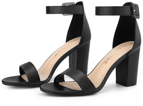 Allegra K Women's Ankle Buckle Strap Sandals Black-PU 7 UK/Label Size 9 US
