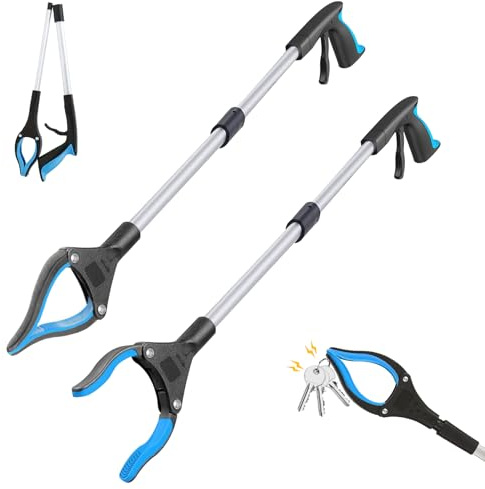 Forbabe 2 pinze da 83 cm, per anziani, con braccio magnetico e testa girevole a 360°, telescopiche, pieghevoli, per spazzatura (blu)