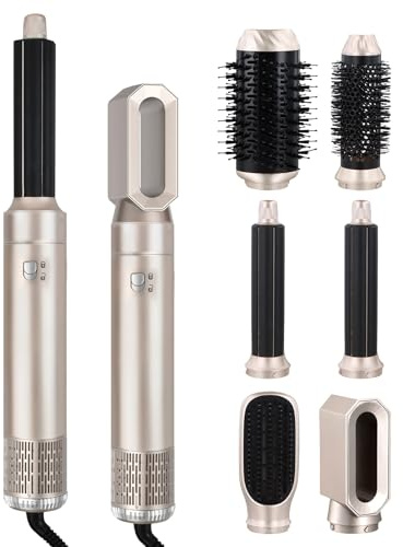 Litinliv 6 en 1 Cepillo de Aire Caliente,Cepillo secador de pelo,3 Temperaturas,Air Styler Set 6 Cabezales Intercambiables,Cepillo Secador de Pelo,Thermal Brush,para Rizador Alisar Volumen