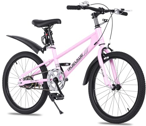 OOFAYJIA 20/24-Inch Kids Mountain Bike for Boys and Girls Aged 7-12, Single-Speed Kids Bicycle with V-Brakes, Kickstand, Adjustable Seat and Anti-Slip Tyres, Multiple Colours (Pink, 20 Inch)