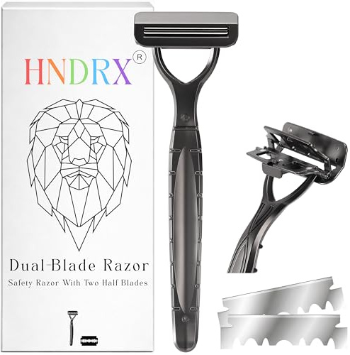 HNDRX® rakhyvel herr safety razor dam Dual-Blade System rostfritt stål våtrakapparat med svängbart huvud inkl. 20 japanska rakblad (Obscura Black)