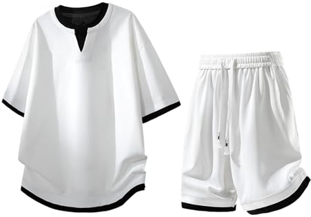 HBODHBGS Set med falska tvådelade herrar, kortärmade sportshorts, unga män, 2 delar, sommar, Vitt, M