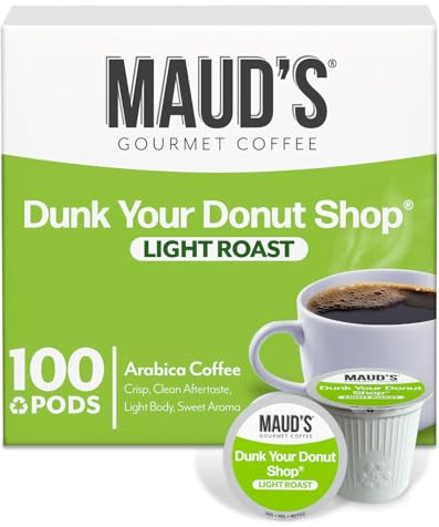 Maud's Donut Shop Coffee Pods, 100 ct, Light Roast Recyclable Single Serve Pods – 100% Arabica Coffee, Compatible with Keurig K Cups Maker
