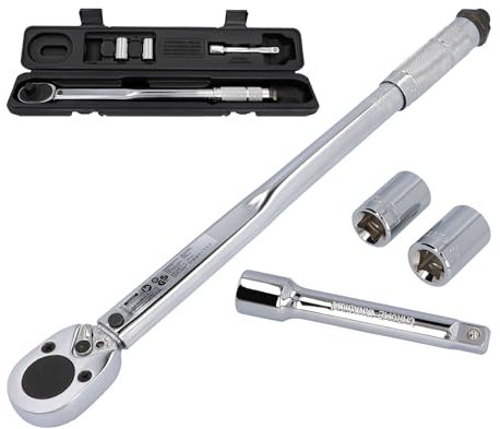 CARTREND Llave dinamométrica, ajustable hasta un máximo de 210 Nm, accionamiento cuadrado de 1/2, con llaves de vaso de 17/19 mm y extensión.