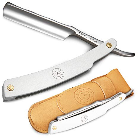 Naked Armor Merlin Straight Razor - Shave Ready 7/8 Round Nose Japanese Stainless Steel Straight Razors for Men with Powdered Steel Scale, Case Included, Close Shave