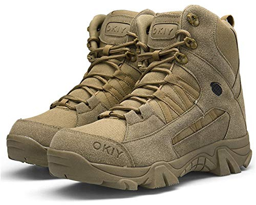 Bititger - Botas de desierto militares de piel, impermeables, con cremallera, botas tácticas y de combate para hombre, para patrullas, de seguridad, para policías, color Marrón, talla 45 EU