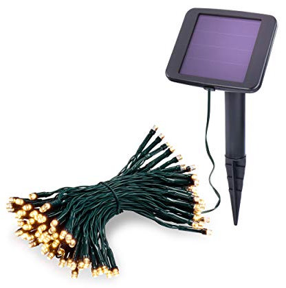 Esotec Solar Lichterkette, 10m, 100 LEDs, warmweiß, Zuleitung 2m, Akku, Solarmodul, Erdspieß, Außenlichterkette, Partylichterkette, Hochzeitsdeko, Garten, Terrasse, winterfest, außen, 102170
